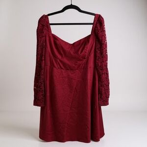 Elegant Burgundy Lace Sleeve Dress